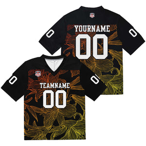 Camiseta de fútbol personalizada con nombre y número del equipo bordados y estampados en degradado naranja y amarillo