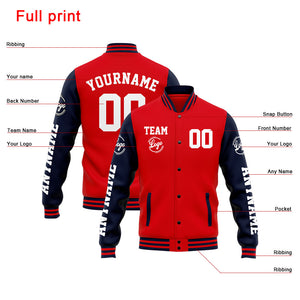 Chaqueta universitaria personalizada estilo Letterman para hombres-mujeres y jóvenes-color azul marino y rojo