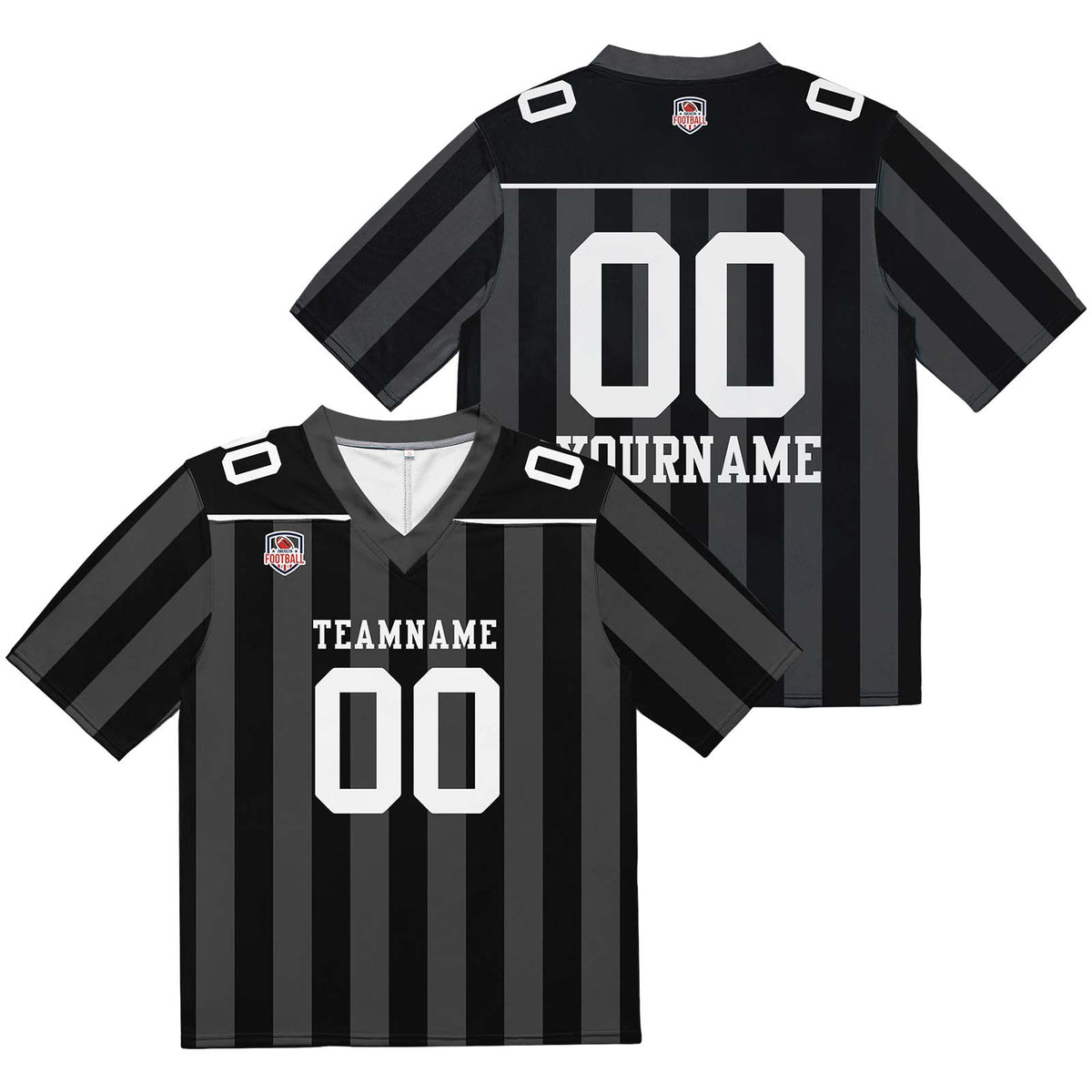 Camiseta de fútbol personalizada con nombre y número del equipo bordados-color negro y gris