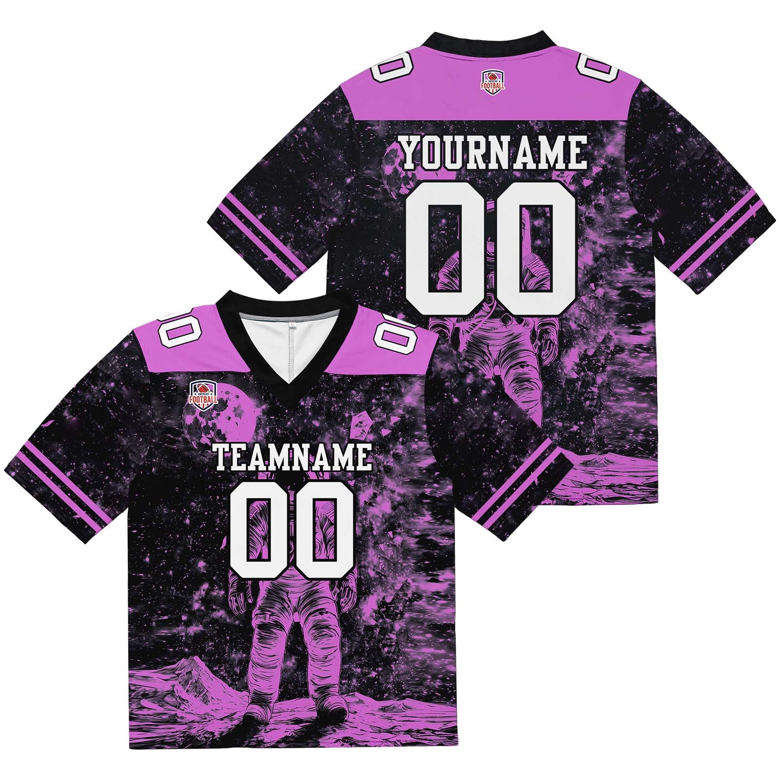 Camiseta de fútbol personalizada con nombre y número del equipo bordados-color negro y rosa