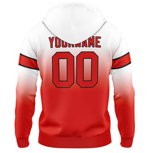 Sudadera con capucha degradada personalizada para hombre-mujer-niña o niño Estampa tu logotipo-nombre y número en blanco y rojo