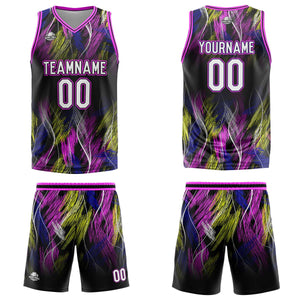 Uniforme de baloncesto personalizado en negro y rosa con tu logotipo-nombre y número impresos