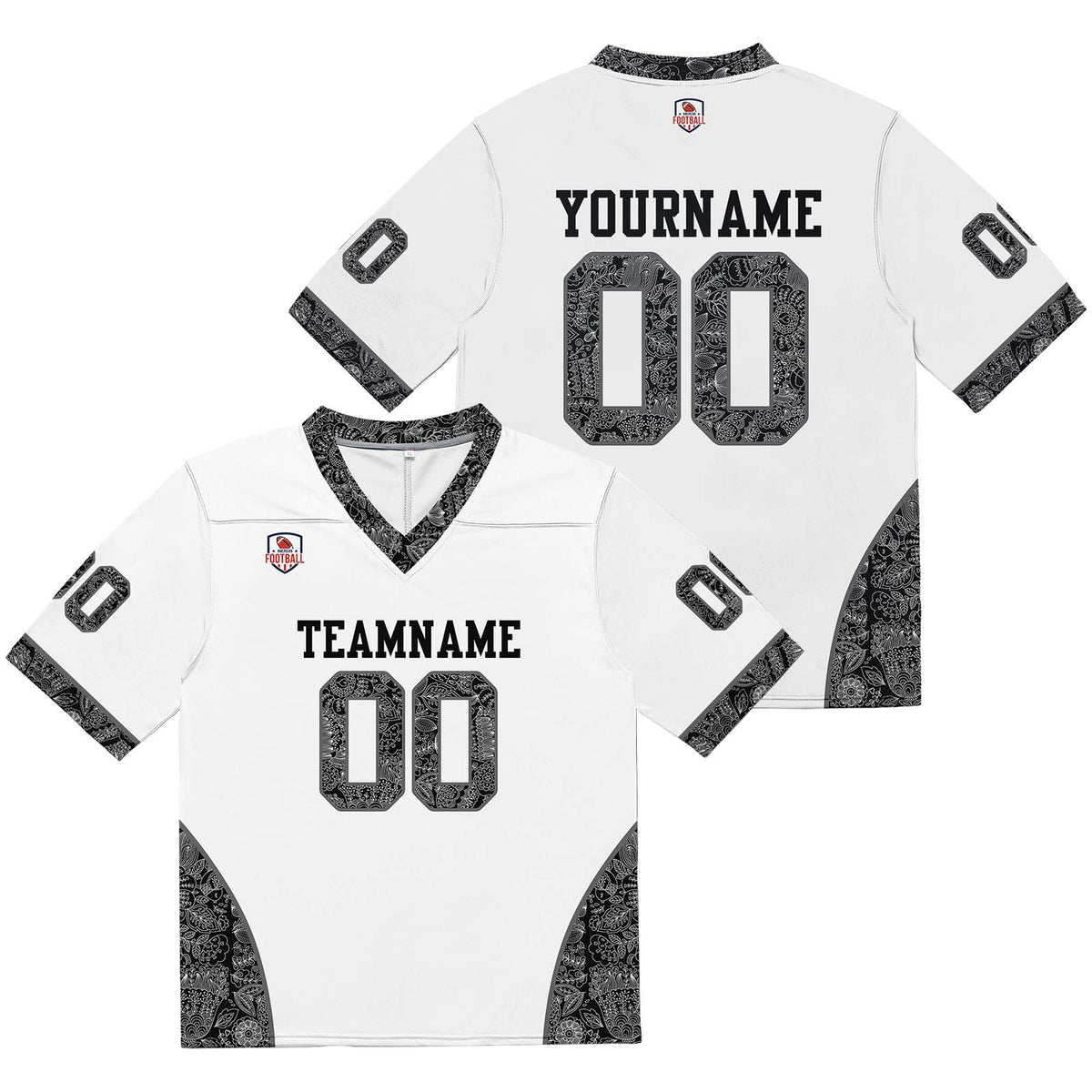 Camiseta de fútbol personalizada con nombre y número del equipo impresos y bordados-color blanco y negro