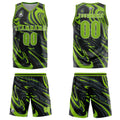 Uniforme de baloncesto personalizado en verde fluido y negro con tu logotipo-nombre y número impresos