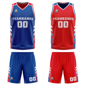 Traje de baloncesto reversible personalizado en rojo y blanco para adultos y niños