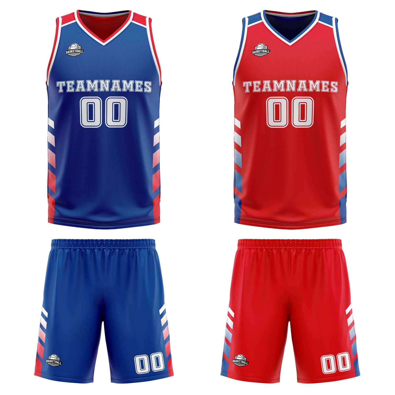 Traje de baloncesto reversible personalizado en rojo y blanco para adultos y niños