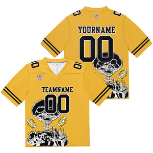 Camiseta de fútbol personalizada con nombre y número del equipo impresos y bordados en color amarillo