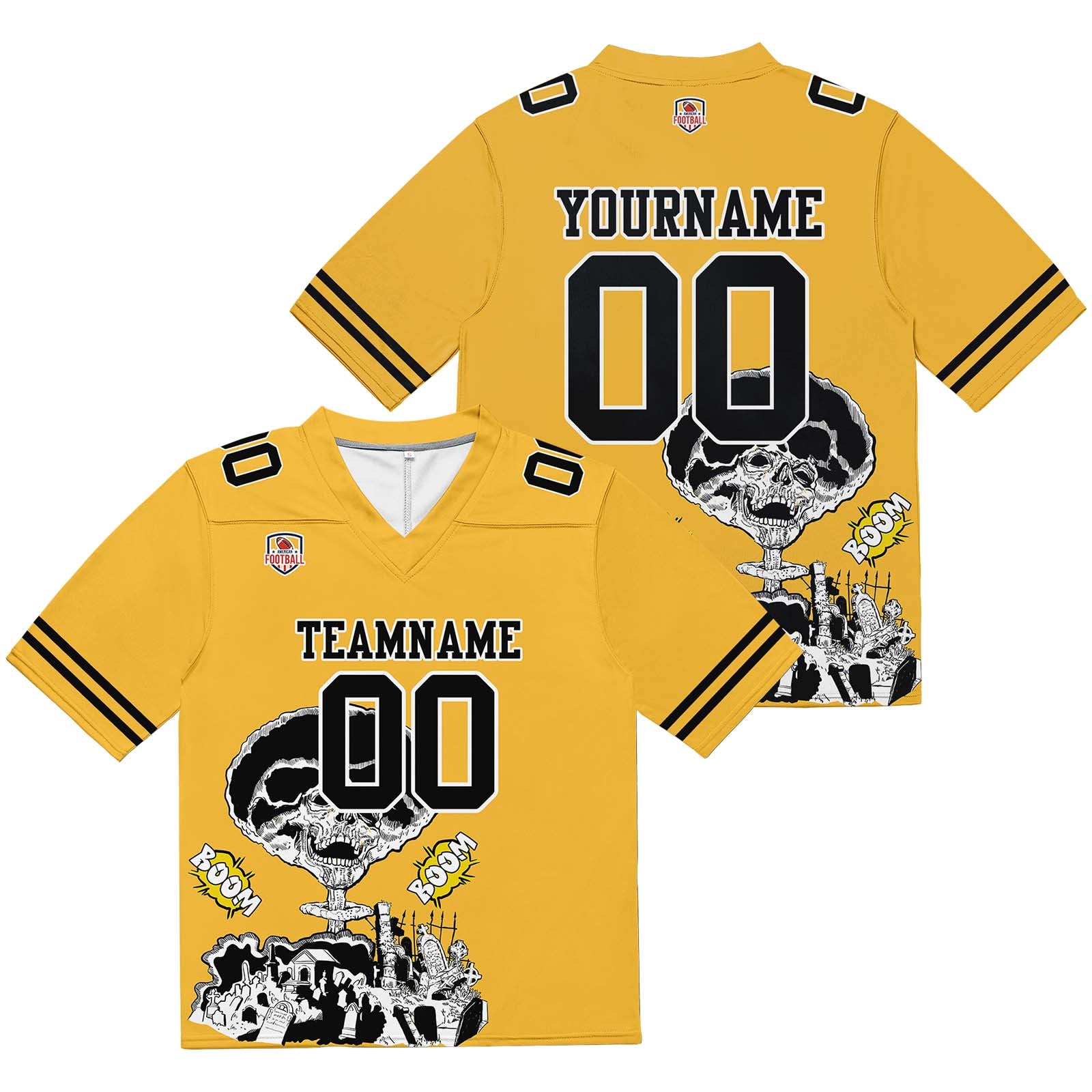 Camiseta de fútbol personalizada con nombre y número del equipo impresos y bordados en color amarillo