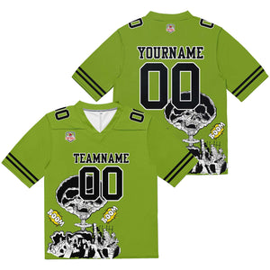 Camiseta de fútbol personalizada con nombre y número del equipo bordados y estampados en color verde hierba