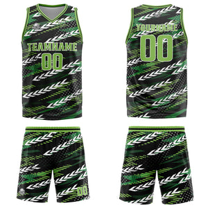 Uniforme de baloncesto personalizado en negro y verde con tu logotipo-nombre y número impresos