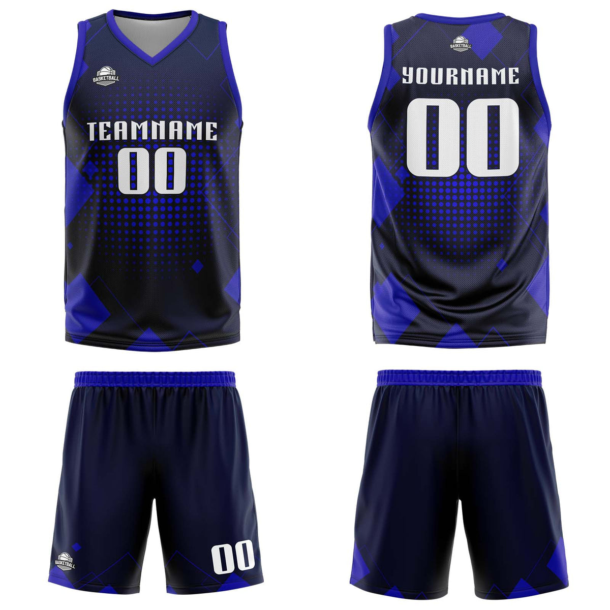 Uniforme de baloncesto Geometría Personalizada Royal con tu Logotipo-Nombre y Número Impreso