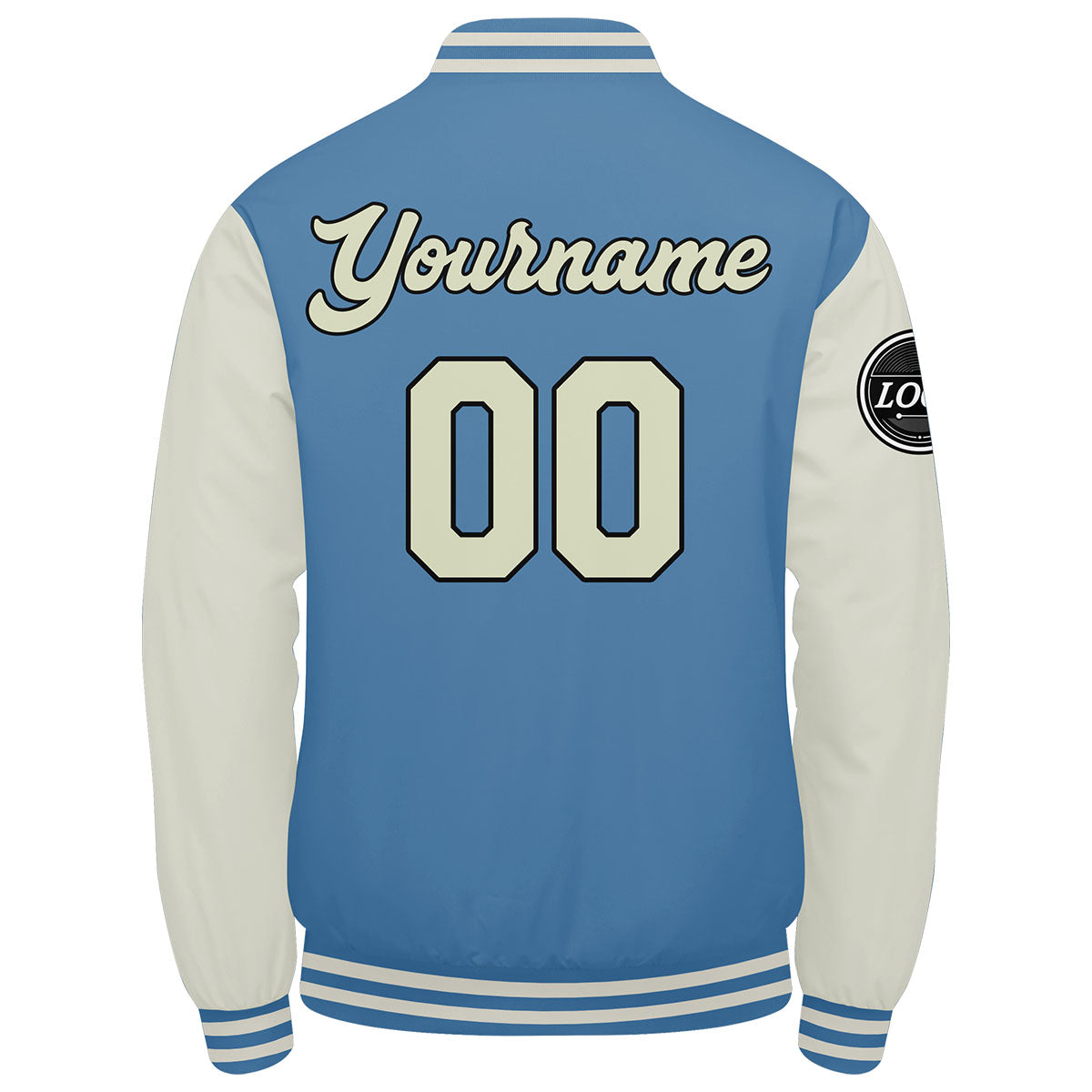 Chaqueta universitaria personalizada estilo Letterman para hombres-mujeres y jóvenes-color azul claro y crema