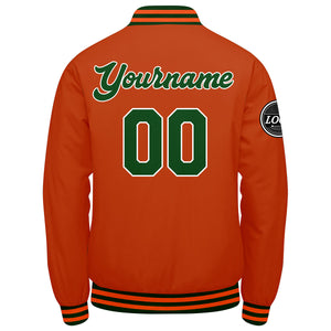 Chaqueta universitaria personalizada estilo Letterman para hombres-mujeres y jóvenes-color verde oscuro y naranja