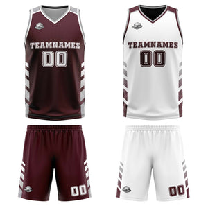 Traje de baloncesto reversible personalizado en carmesí-blanco y gris para adultos y niños
