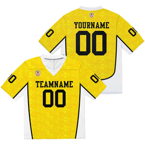 Camiseta de fútbol personalizada con nombre y número del equipo impresos y bordados en color amarillo