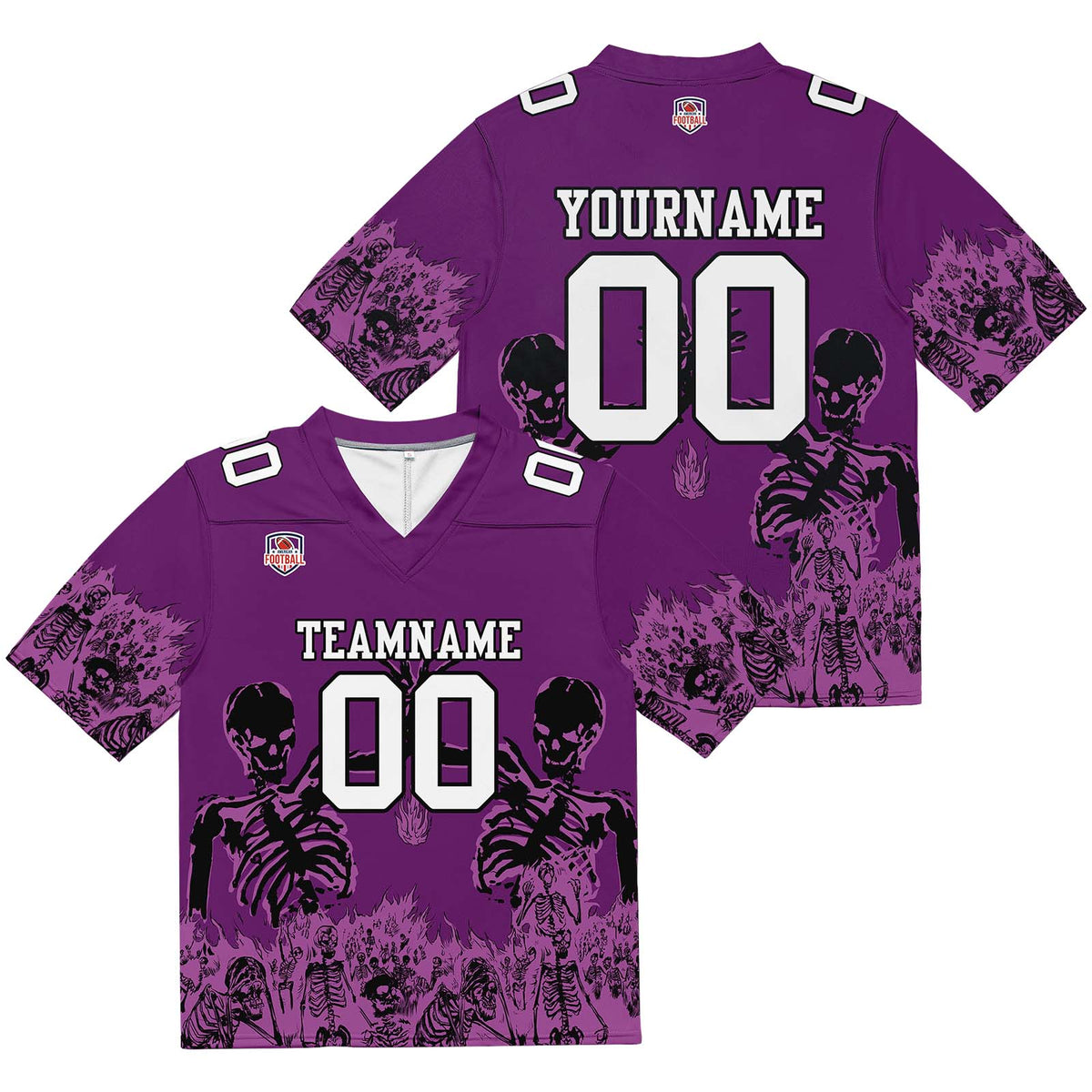 Camiseta de fútbol personalizada con nombre y número del equipo bordados-color morado