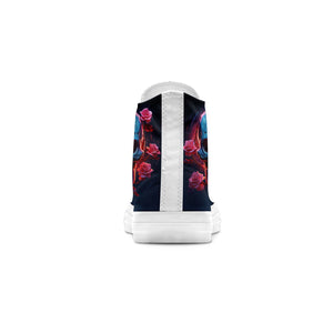 Skull Symphony: Zapatillas unisex de media caña de lona -Adéntrate en una vibrante melodía de color con un diseño de lápiz inspirado en calaveras para hombres y mujeres