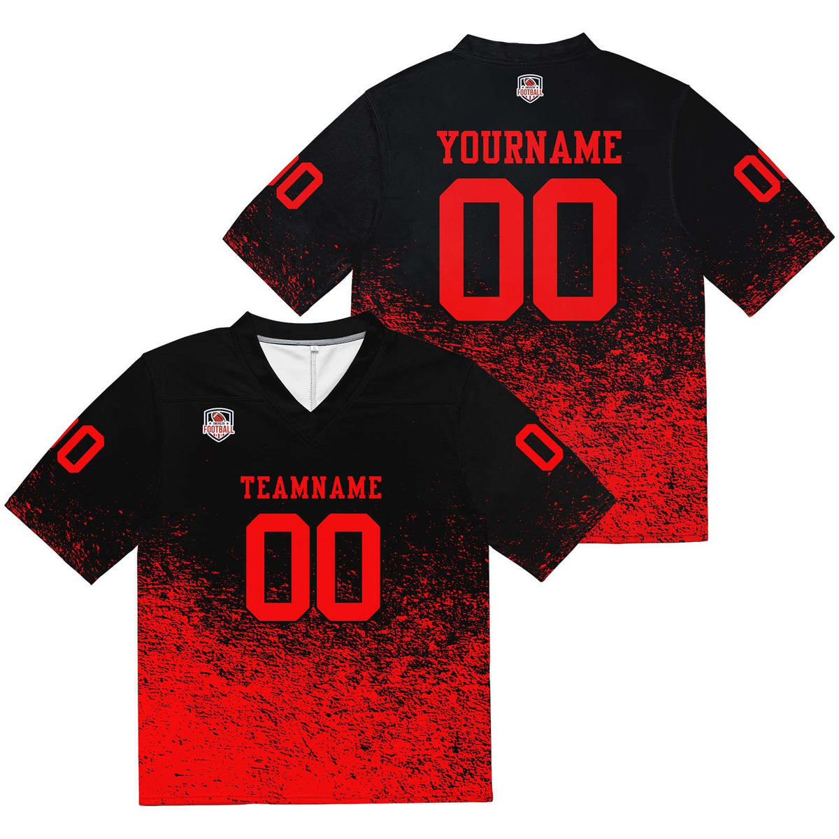 Camiseta de fútbol personalizada con nombre y número del equipo impresos y bordados-color negro y rojo