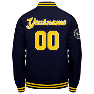 Chaqueta universitaria personalizada estilo Letterman para hombres & mujeres y jóvenes & color azul marino y amarillo