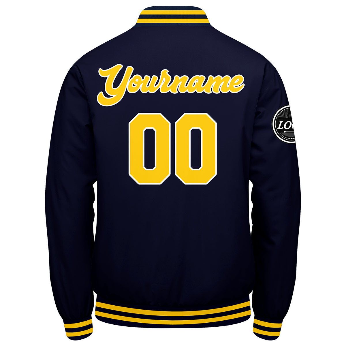 Chaqueta universitaria personalizada estilo Letterman para hombres & mujeres y jóvenes & color azul marino y amarillo