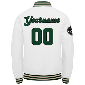 Chaqueta universitaria personalizada estilo Letterman para hombres-mujeres y jóvenes-color verde oscuro-blanco y crema