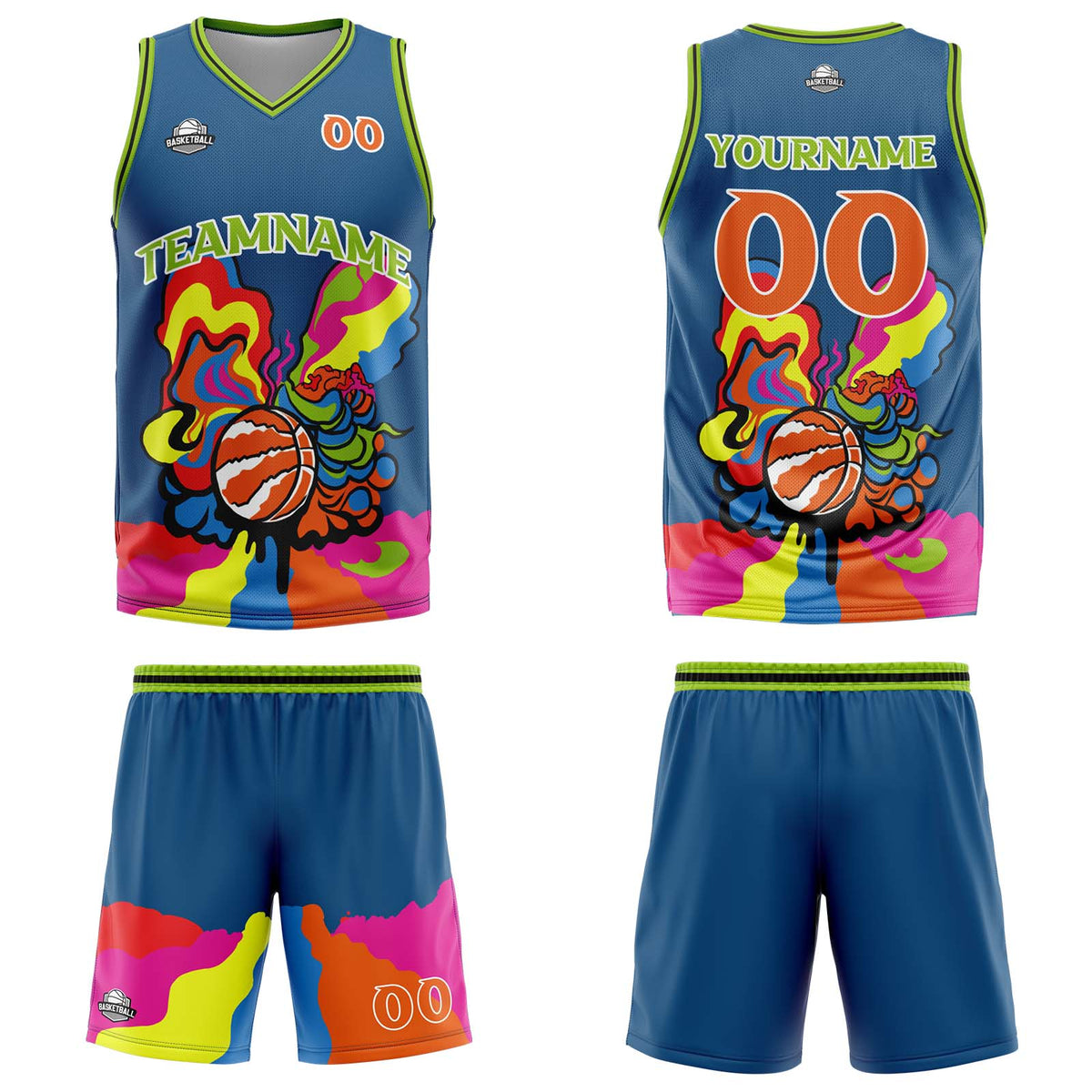 Uniforme de baloncesto azul personalizado con tu logotipo-nombre y número impresos
