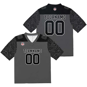 Camiseta de fútbol personalizada con nombre y número del equipo impresos y bordados-color negro y gris