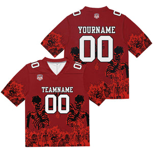 Camiseta de fútbol personalizada con nombre y número del equipo impresos y bordados en color rojo