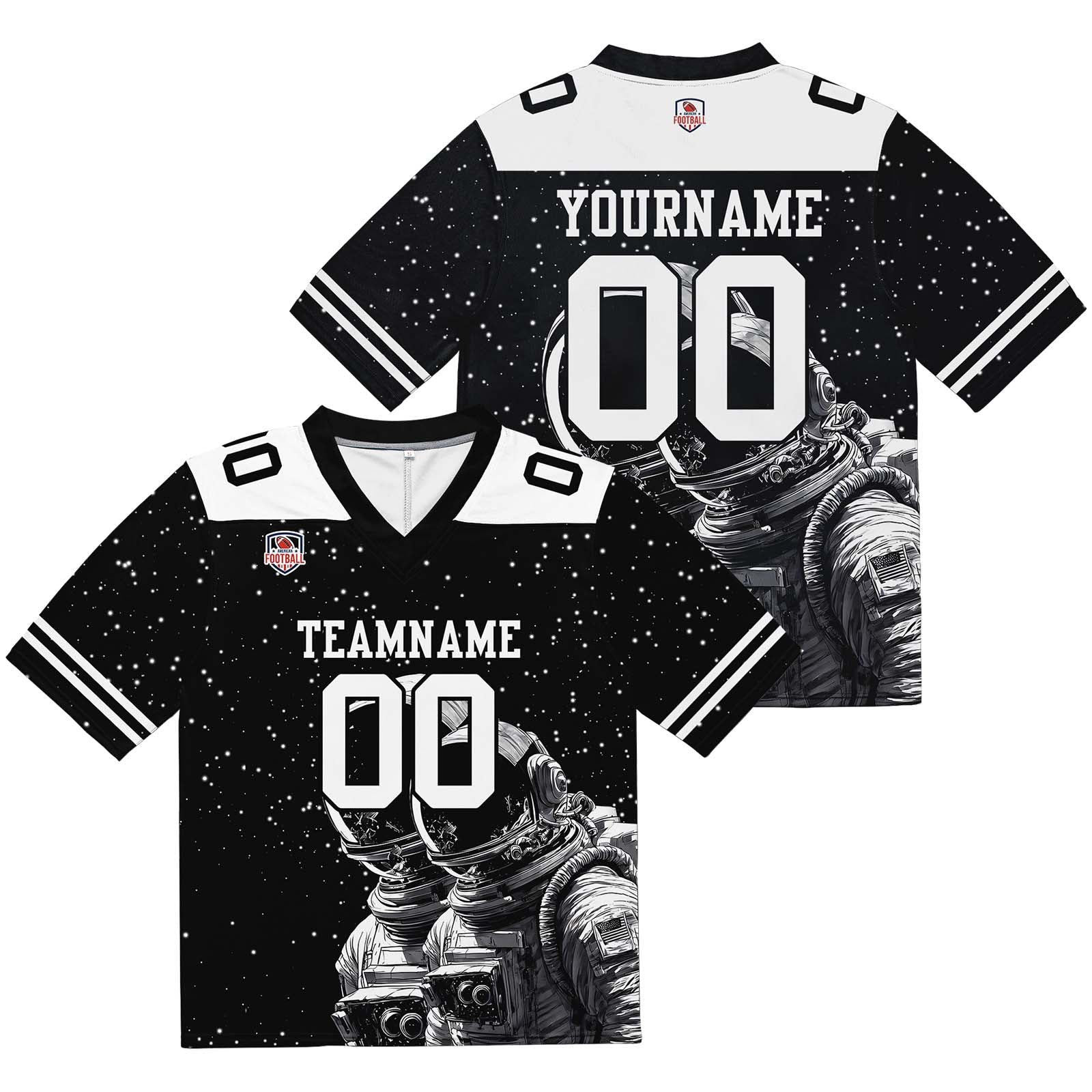 Camiseta de fútbol personalizada con nombre y número del equipo impresos y bordados-en blanco y negro