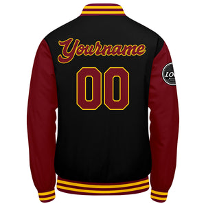 Chaqueta universitaria personalizada estilo Letterman para hombres-mujeres y jóvenes-color carmesí-negro y amarillo