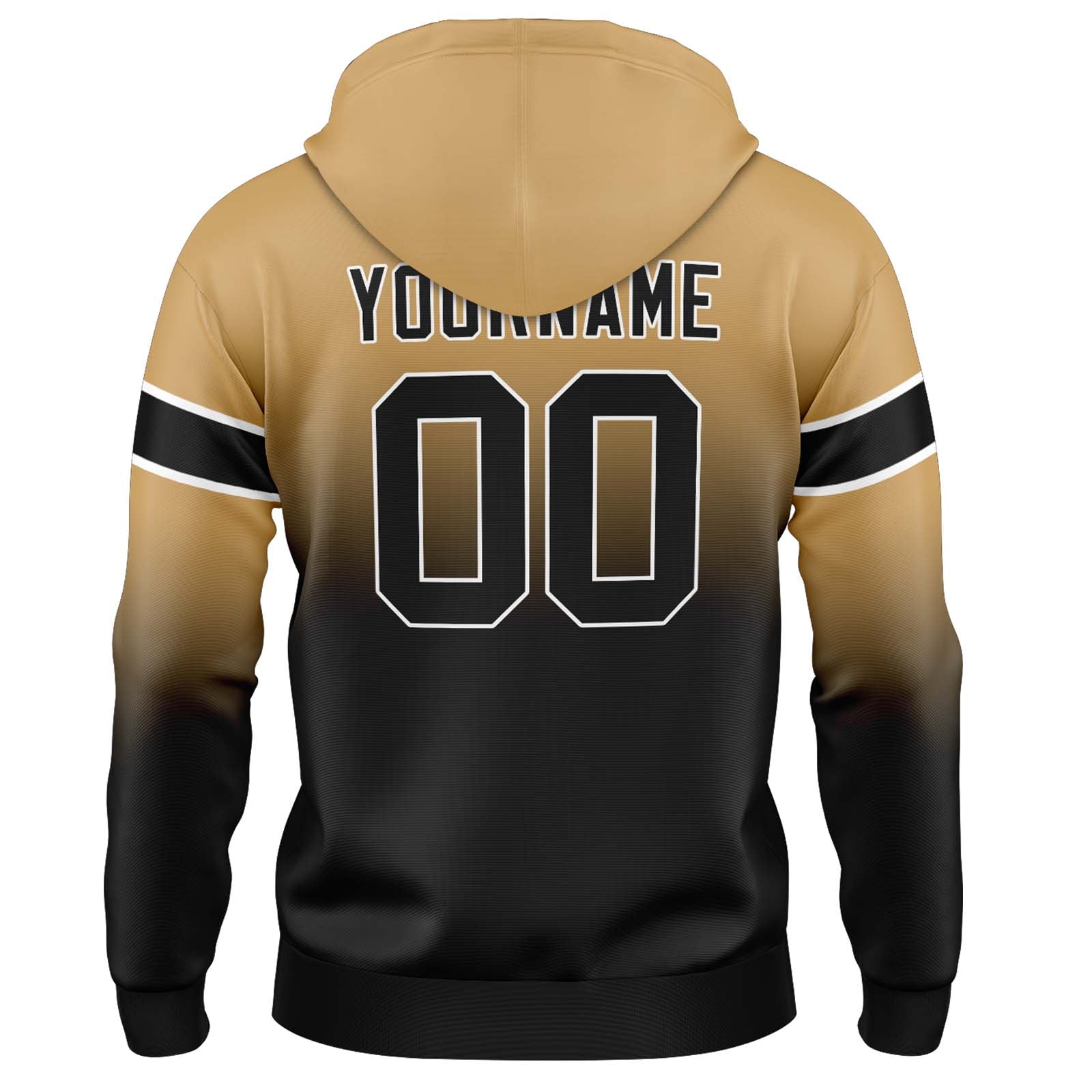 Sudadera con capucha personalizada con degradado para hombre-mujer-niña o niño Estampa tu logotipo-nombre o número en dorado y negro