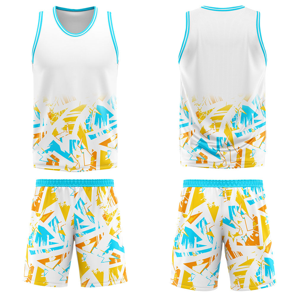 Uniforme de baloncesto personalizado blanco y azul claro con tu logotipo-nombre y número impresos
