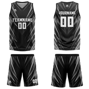 Uniforme de baloncesto negro con triángulo personalizado impreso con su logotipo-nombre y número