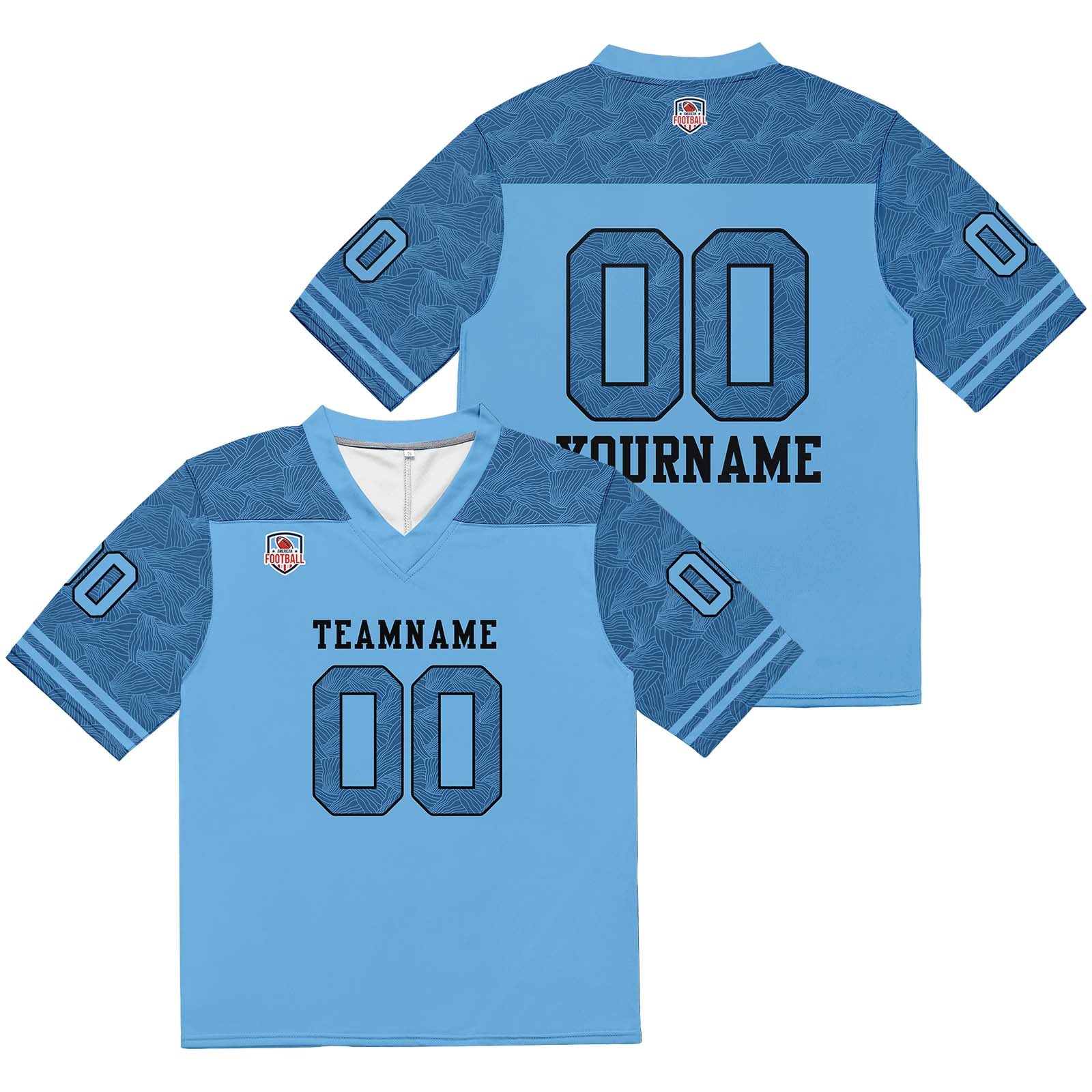Camiseta de fútbol personalizada con nombre y número del equipo impresos y bordados-color azul claro