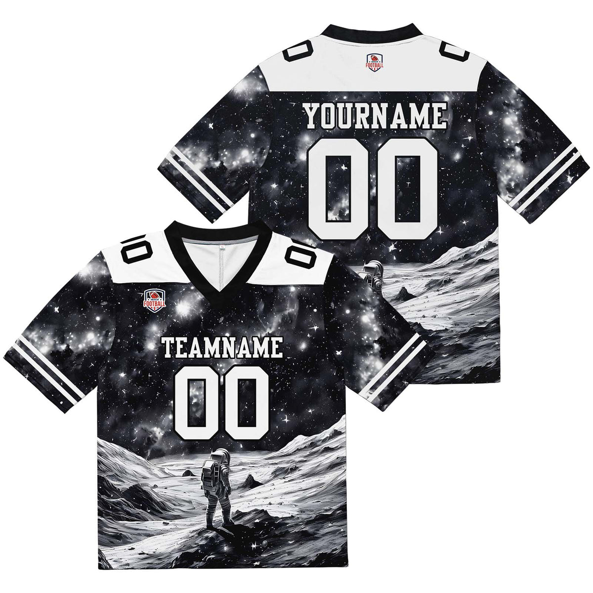 Camiseta de fútbol personalizada con nombre y número del equipo impresos y bordados-en blanco y negro
