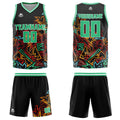 Uniforme de baloncesto verde con geometría dañada personalizada-impreso con tu logotipo-nombre y número