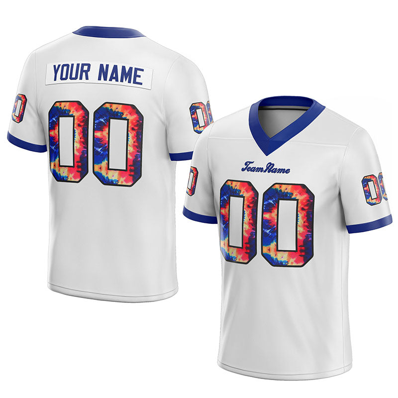 team customized authentic tie dye football jersey white-royal mesh