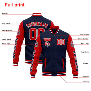 Chaqueta universitaria personalizada estilo Letterman para hombres-mujeres y jóvenes-color azul marino y rojo