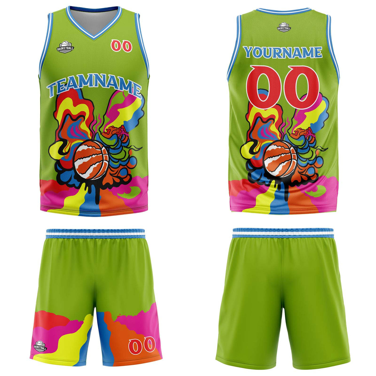 Uniforme de baloncesto verde personalizado con tu logotipo-nombre y número impresos