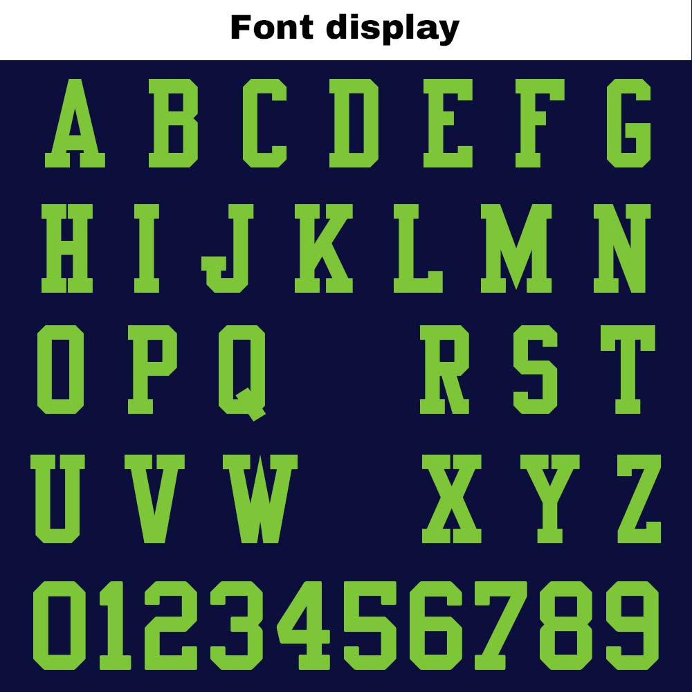 Camiseta de fútbol personalizada con nombre y número del equipo bordados-color azul marino y verde neón