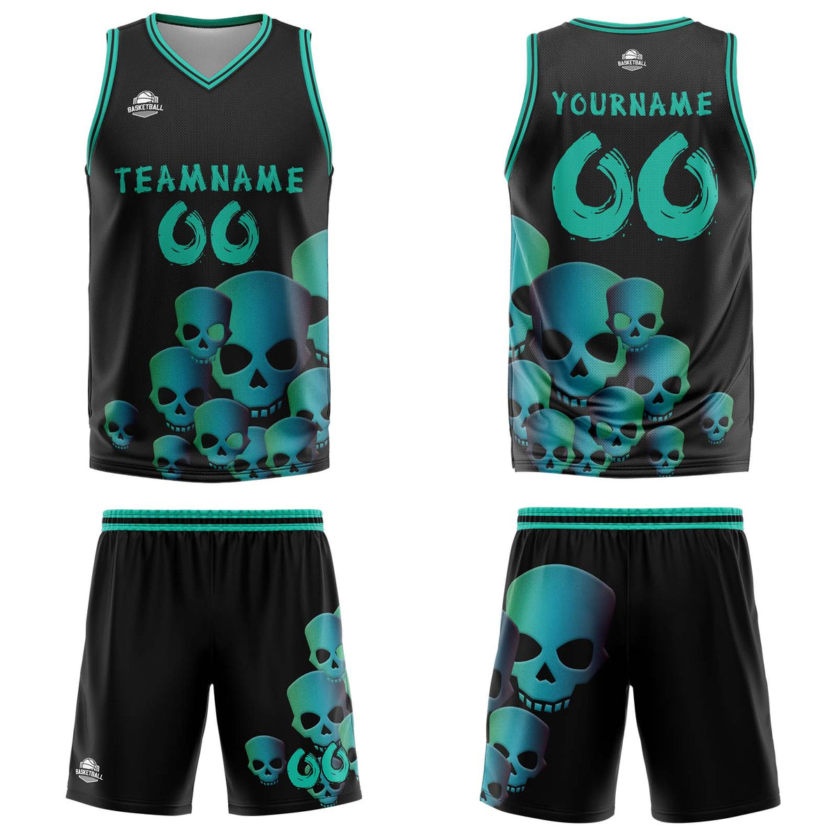 Uniforme de baloncesto personalizado en color verde fluido con tu logotipo-nombre y número impresos