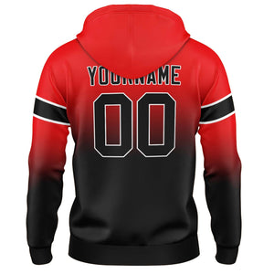 Sudadera con capucha degradada personalizada para hombre-mujer-niña o niño Imprime tu logotipo-nombre o número en rojo y negro