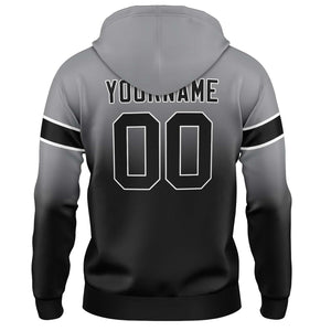 Sudadera con capucha personalizada con degradado para hombre-mujer-niña o niño Estampa tu logotipo-nombre y número Gris y negro