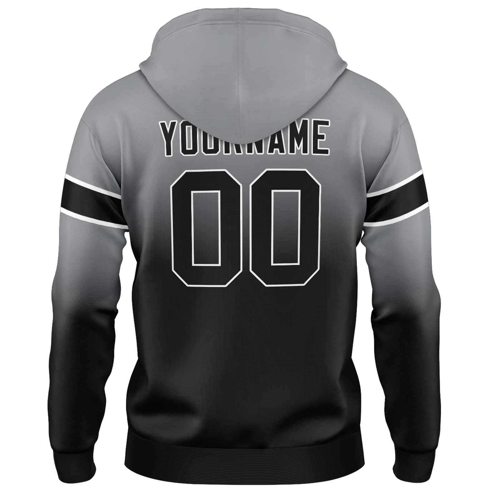 Sudadera con capucha personalizada con degradado para hombre-mujer-niña o niño Estampa tu logotipo-nombre y número Gris y negro