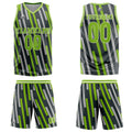 Camiseta de baloncesto personalizada con barra vertical verde gris-uniforme impreso con su logotipo-nombre y número