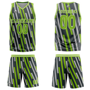 Camiseta de baloncesto personalizada con barra vertical verde gris-uniforme impreso con su logotipo-nombre y número