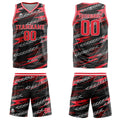 Uniforme de baloncesto personalizado en negro y rojo con tu logotipo-nombre y número impresos