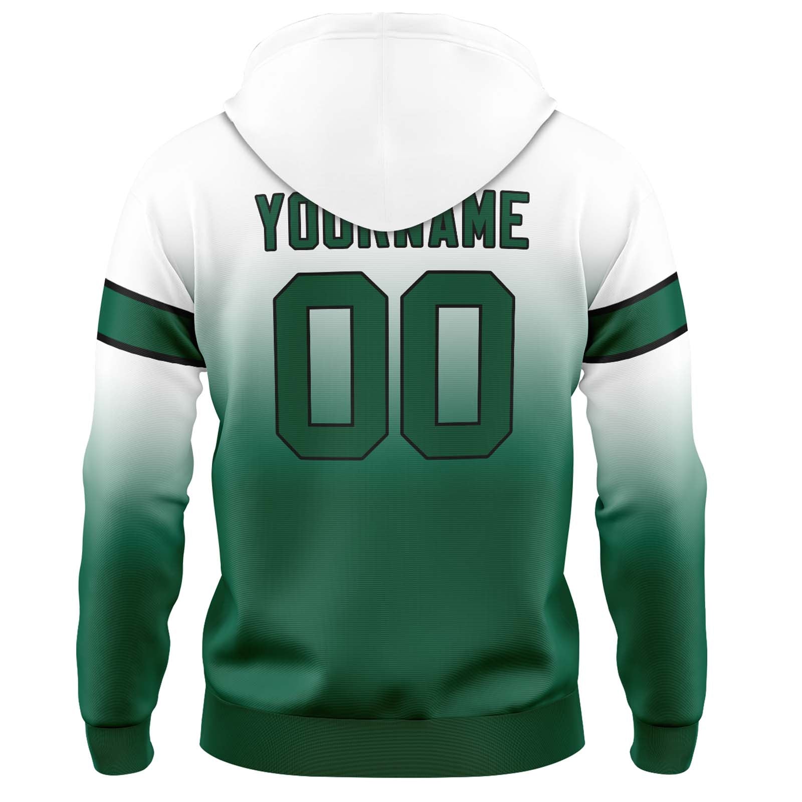 Sudadera con capucha degradada personalizada para hombre-mujer-niña o niño Estampa tu logotipo-nombre y número en blanco y verde