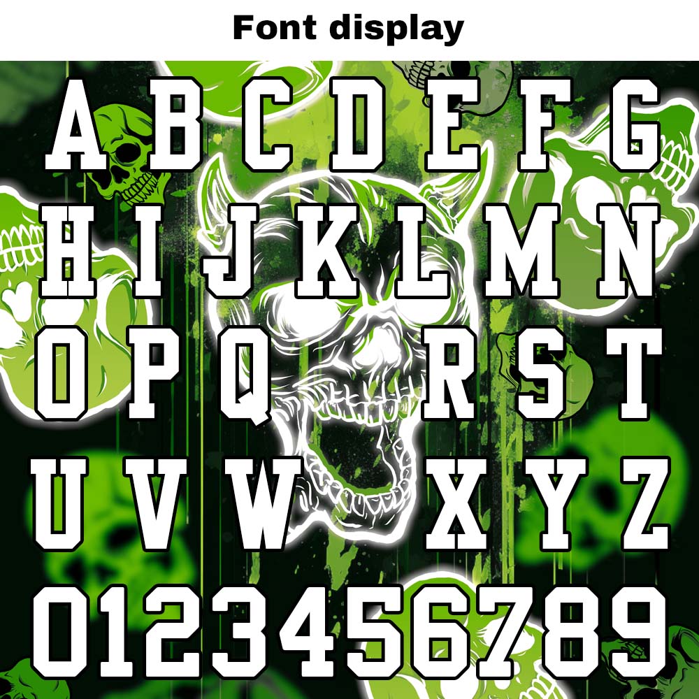 Camiseta de fútbol personalizada con nombre y número del equipo impresos y bordados-estilo grafiti con calavera verde