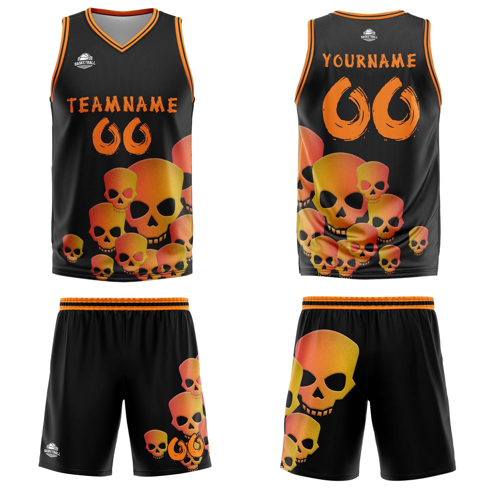 Uniforme de baloncesto personalizado color naranja fluido con tu logotipo-nombre y número impresos
